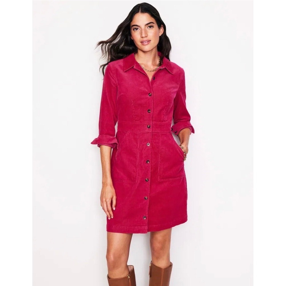 NWT Boden Pink Corduroy Button Front Mini Shirt Dress US 12R